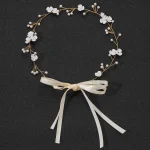Girls' White And Golden Flowers With Wedding Party Headdress Bride's Hair Accessories Headdress Female Sweet And Lovely Headdres - Image 7