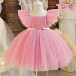 1 Year Baby Girl Birthday Party Dress for Newborn Girls Clothes Polka Dots Costumes Infant Christending Gown Match Bow Headwear - Image 2