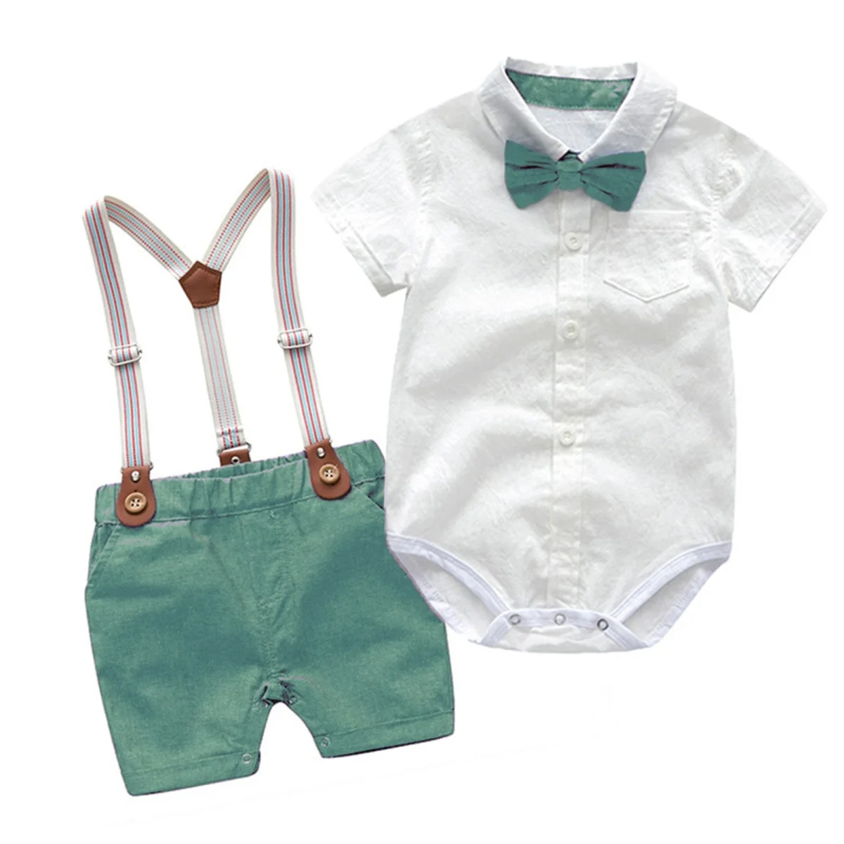 0-3Y Newborn Baby Boy Gentleman Outfits Short Sleeve Shirts Romper Overalls Shorts Infant Summer Boys Clothes Formal Suits 2Pcs - Image 2
