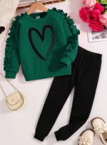 Spring and Autumn children fashion sports set girls sweater + casual pants two-piece girls cartoon heart printed clothing