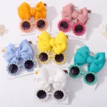 Fashion Baby Hair Glasses Accessories Set Nylon Bows Headband for Newborn Girl Lovely Hairclips Babe Sunglasses Headwear Sets - Image 2