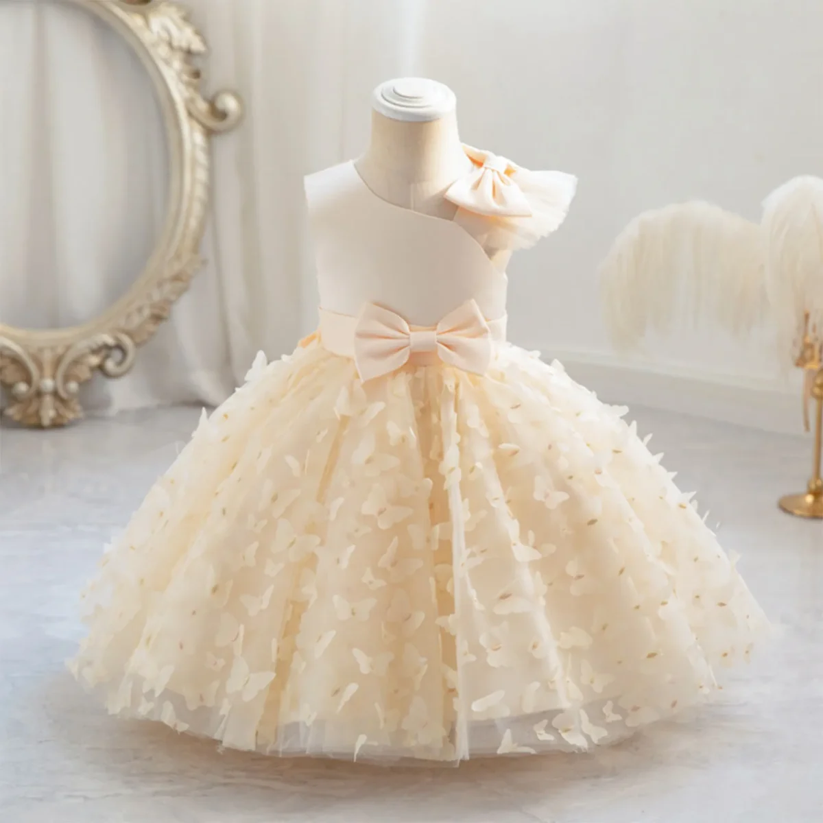 Toddler Baby Girls Clothes Elegant Bow Tulle Dress Summer Kids Princess Party Birthday Dress Butterfly Solid Mesh Dress - Image 8