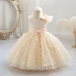 Toddler Baby Girls Clothes Elegant Bow Tulle Dress Summer Kids Princess Party Birthday Dress Butterfly Solid Mesh Dress - Image 8