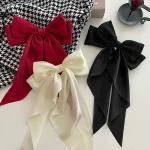 Korean Accessories Hair Clips for Women Girls Big Bowknot Solid Satin Long Ribbon Bows Spring Clamp Barette Cheveux Femme 2023 - Image 5