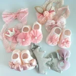 3 Pcs Baby Girl Accessories Set: 1 Socks, 2 Bow Headbands with Gift Box, Holiday Party Gift Box, Ideal Newborn Remembrance Gift - Image 2
