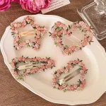 Pink Embroidered Flower Hairpin for Girls Kids Hair Clip Bangs Side Hair Accessory Barrettes - Image 5
