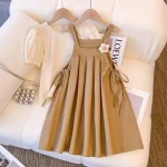 Summer Girls Dress Set Kids Top+Suspender Skirt 2Pic Children Flower Leisure Suit 3-14 Years Youth Party Clothes Kids Dresses - Image 4