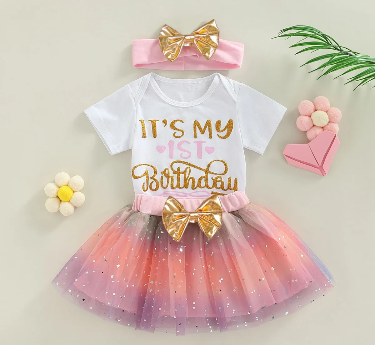 It's My 1st Birthday Baby Girl Birthday Party Dress Pink Tutu Cake Dresses + Romper Set Outfits Girls Summer Clothes Jumpsuit - Image 1