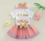 It's My 1st Birthday Baby Girl Birthday Party Dress Pink Tutu Cake Dresses + Romper Set Outfits Girls Summer Clothes Jumpsuit
