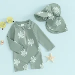 Tregren Toddler Boys Rash Guard Swimsuit Long Sleeve Turtle/Dinosaur Print Infant Bathing Suit Swimwear with Swim Caps Beachwear - Image 4