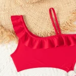 Bikini Girls Kids Swimsuits One Shoulder Ruffles Swimwear Solid Color Backless Bathing Suit - Image 3