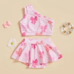 Toddler Girls Two Piece Swimsuits Sleeveless Bow Print Tank Top Bikini Bottom Set Summer Bathing Suits