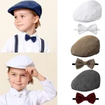 Baby Boy Cap Toddler Birthday Baptism Accessorie Newborn Christening Wedding Party Gift Kids Driver Hats with Bow Tie