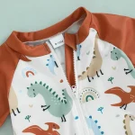 Toddler Infant Baby Kid Boy Swimsuit Dinosaur Pattern Short Sleeve Half Zipper Non-Pilling Rash Guard Swimwear Sunhat Set - Image 4