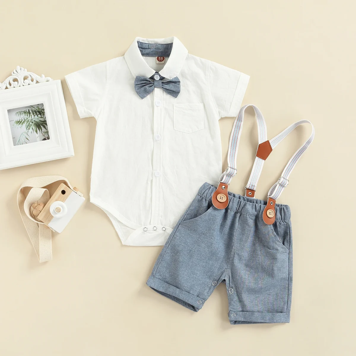 0-3Y Newborn Baby Boy Gentleman Outfits Short Sleeve Shirts Romper Overalls Shorts Infant Summer Boys Clothes Formal Suits 2Pcs - Image 4