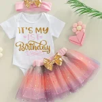 It's My 1st Birthday Baby Girl Birthday Party Dress Pink Tutu Cake Dresses + Romper Set Outfits Girls Summer Clothes Jumpsuit - Image 2