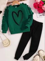 Spring and Autumn children fashion sports set girls sweater + casual pants two-piece girls cartoon heart printed clothing - Image 7