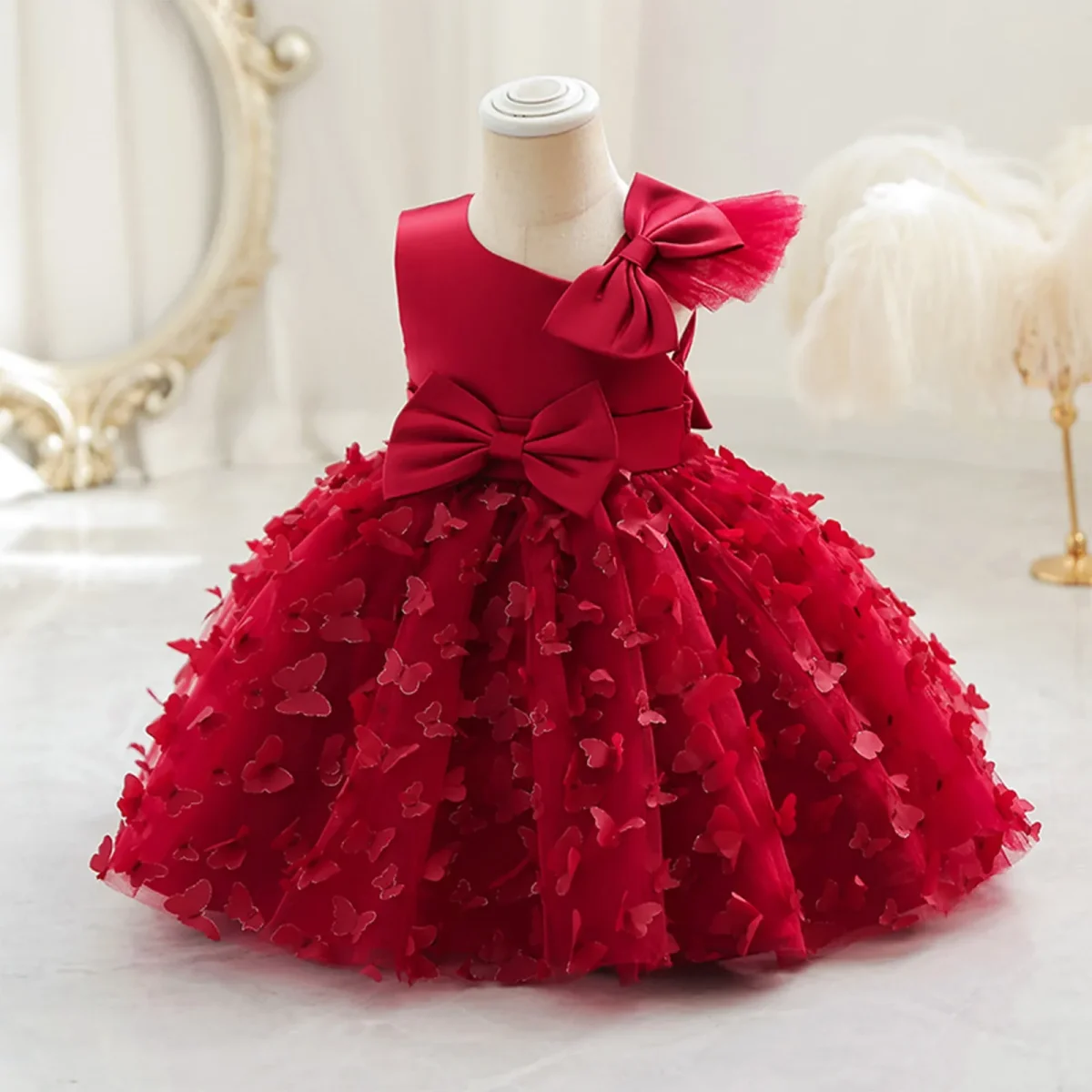Toddler Baby Girls Clothes Elegant Bow Tulle Dress Summer Kids Princess Party Birthday Dress Butterfly Solid Mesh Dress - Image 11