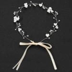 Girls' White And Golden Flowers With Wedding Party Headdress Bride's Hair Accessories Headdress Female Sweet And Lovely Headdres - Image 8