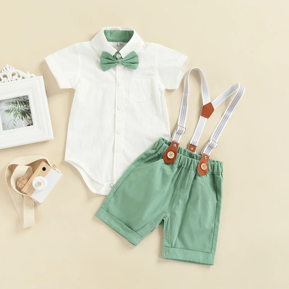 0-3Y Newborn Baby Boy Gentleman Outfits Short Sleeve Shirts Romper Overalls Shorts Infant Summer Boys Clothes Formal Suits 2Pcs - Image 1