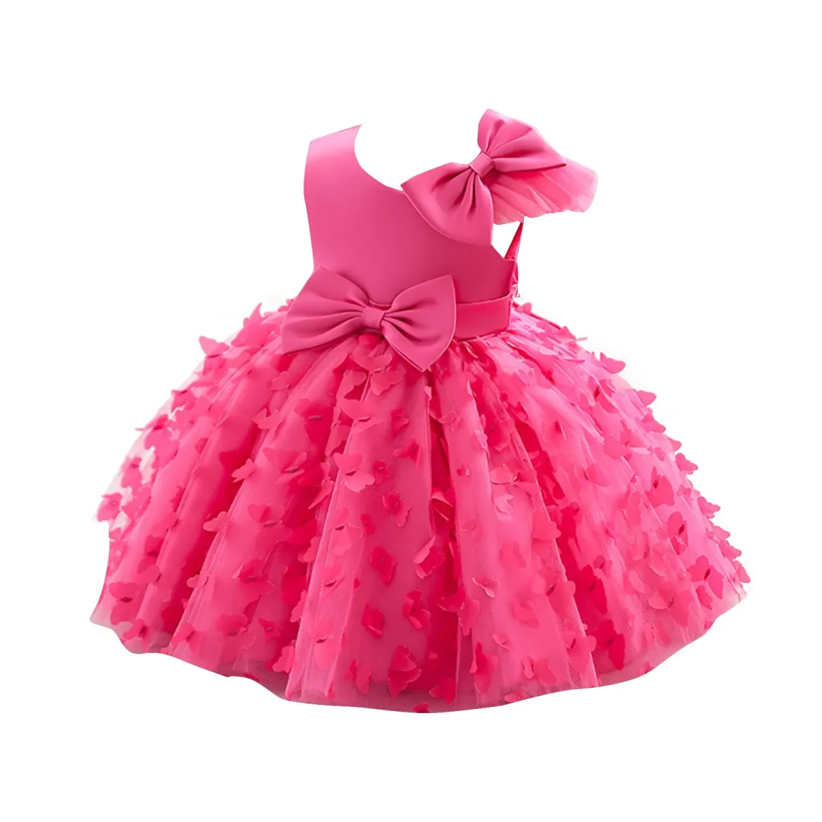 Toddler Baby Girls Clothes Elegant Bow Tulle Dress Summer Kids Princess Party Birthday Dress Butterfly Solid Mesh Dress - Image 7