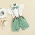 0-3Y Newborn Baby Boy Gentleman Outfits Short Sleeve Shirts Romper Overalls Shorts Infant Summer Boys Clothes Formal Suits 2Pcs - Image 6