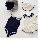 Children's Swimsuit 2025 New Toddler Baby Girls One-piece Swimsuit Summer Navy Swimsuit Swimwear for Girls - Image 2