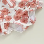 Baby Girls Swimsuit Long Sleeve Flower Print Zipped Bikini with Hat Newborn Swimwear for Summer Kids Bathing Suits - Image 5