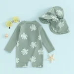 Tregren Toddler Boys Rash Guard Swimsuit Long Sleeve Turtle/Dinosaur Print Infant Bathing Suit Swimwear with Swim Caps Beachwear - Image 2