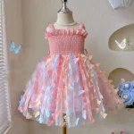 New Baby Girls Birthday Party Evening Dresses Summer Butterfly Wings Children Clothes Sweet Colorful Toddler Kids Costume - Image 2