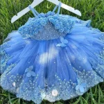 Baby Girls Dresses Off Shoulder Pearls Lace Butterflies Flower Girl Dress Infant First Birthday Party Gown - Image 8