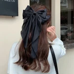 Korean Accessories Hair Clips for Women Girls Big Bowknot Solid Satin Long Ribbon Bows Spring Clamp Barette Cheveux Femme 2023 - Image 3