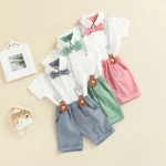 0-3Y Newborn Baby Boy Gentleman Outfits Short Sleeve Shirts Romper Overalls Shorts Infant Summer Boys Clothes Formal Suits 2Pcs - Image 3