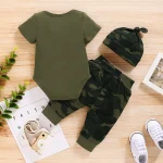 Newborn Baby Boy Summer Clothes Set Letters Short Sleeve Romper +Camouflage Pants+Hat 3pcs Outfits for Toddler Boy 0-18 Months - Image 5