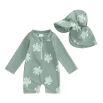 Tregren Toddler Boys Rash Guard Swimsuit Long Sleeve Turtle/Dinosaur Print Infant Bathing Suit Swimwear with Swim Caps Beachwear - Image 14
