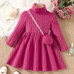 Girls' dress with soft texture fabric, high neck dress, small bag accessories, long sleeved dress, worn by 4-7 years old - Image 7