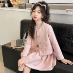 2025 Girls Outfits Set Chic Tweed Jacket Skirt Two Pieces Teen Children Costumes Stylish Spring Autumn Kids Clothes10 12 Years - Image 3