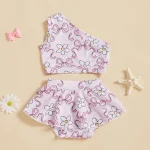 Toddler Girls Two Piece Swimsuits Sleeveless Bow Print Tank Top Bikini Bottom Set Summer Bathing Suits - Image 2