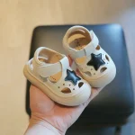 Baby Walking Shoes Non-slip Soft Sole Kids Beach Shoes Hollowed-out Breathable 2025 Summer New Baby Flat Shoes Cute Stars Sweet