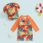Tregren Toddler Boys Rash Guard Swimsuit Long Sleeve Turtle/Dinosaur Print Infant Bathing Suit Swimwear with Swim Caps Beachwear - Image 3