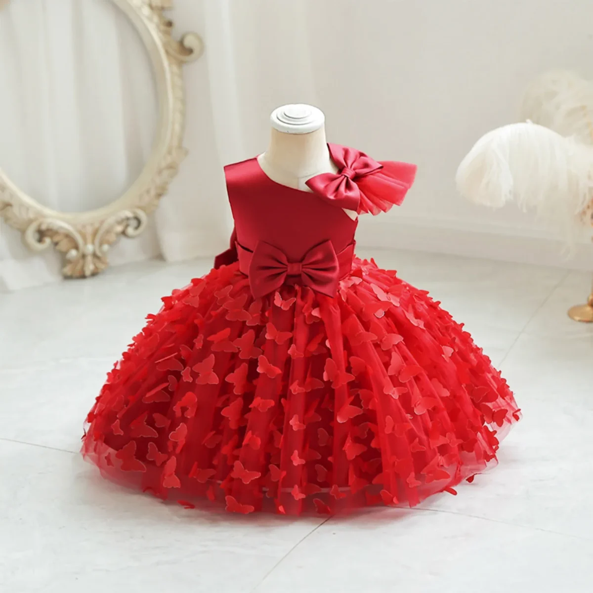 Toddler Baby Girls Clothes Elegant Bow Tulle Dress Summer Kids Princess Party Birthday Dress Butterfly Solid Mesh Dress - Image 9