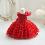 Toddler Baby Girls Clothes Elegant Bow Tulle Dress Summer Kids Princess Party Birthday Dress Butterfly Solid Mesh Dress - Image 9