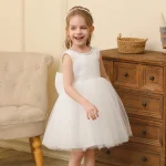 Kids Girls 2-8T Birthday Clothes Backless Bow Cute Baby Baptism Gown Kids Wedding Party Elegant Princess Dresses With Pearls - Image 5