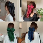 Korean Accessories Hair Clips for Women Girls Big Bowknot Solid Satin Long Ribbon Bows Spring Clamp Barette Cheveux Femme 2023 - Image 4