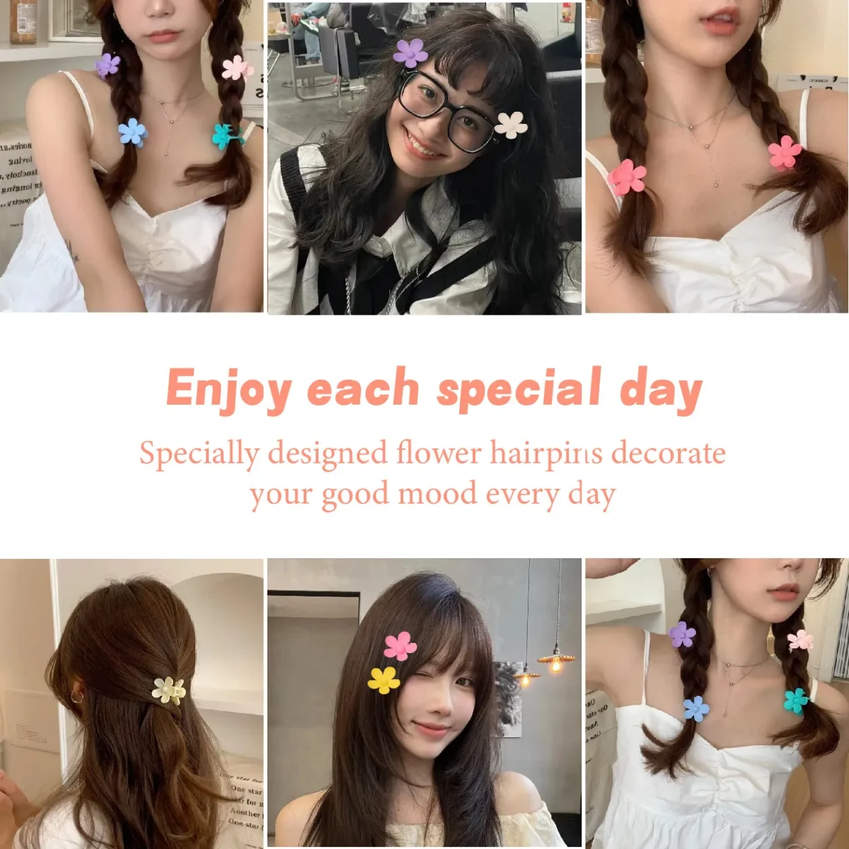 Flower Claw Clip 7 PCS Claw Clips, Hair Clips For Women Non Slip, Claw Clips for Thick Hair Women Girls Gifts, 7 Colors - Image 4