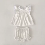 New summer baby clothes for 0-3 years old, fresh and sweet baby girl with flying sleeves and lace top + cute ruffled shorts - Image 6