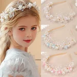 Girls' Floral Crown Headband - Forest Princess Tiara with Silk Flowers, Flower Girl Hair Accessory Baby Headbands for Girls