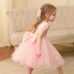 Kids Girls 2-8T Birthday Clothes Backless Bow Cute Baby Baptism Gown Kids Wedding Party Elegant Princess Dresses With Pearls - Image 6