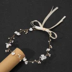 Girls' White And Golden Flowers With Wedding Party Headdress Bride's Hair Accessories Headdress Female Sweet And Lovely Headdres - Image 3