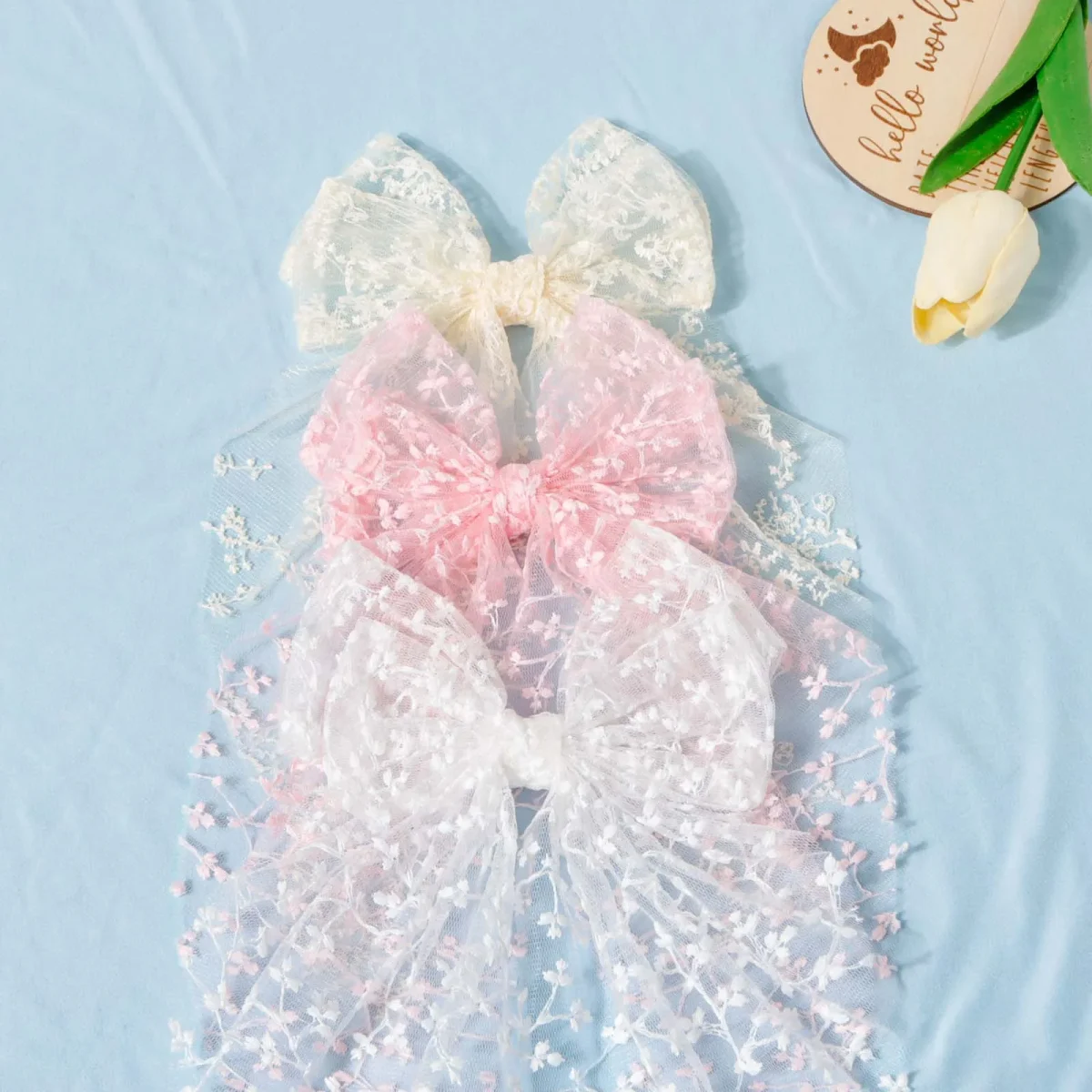 1pc Girls Wedding Decor Embroidery Lace Bow Long Tail Hair Accessory Kids Party Wear Hair Clip Teenage Fahion Ponytail Barrettes - Image 6